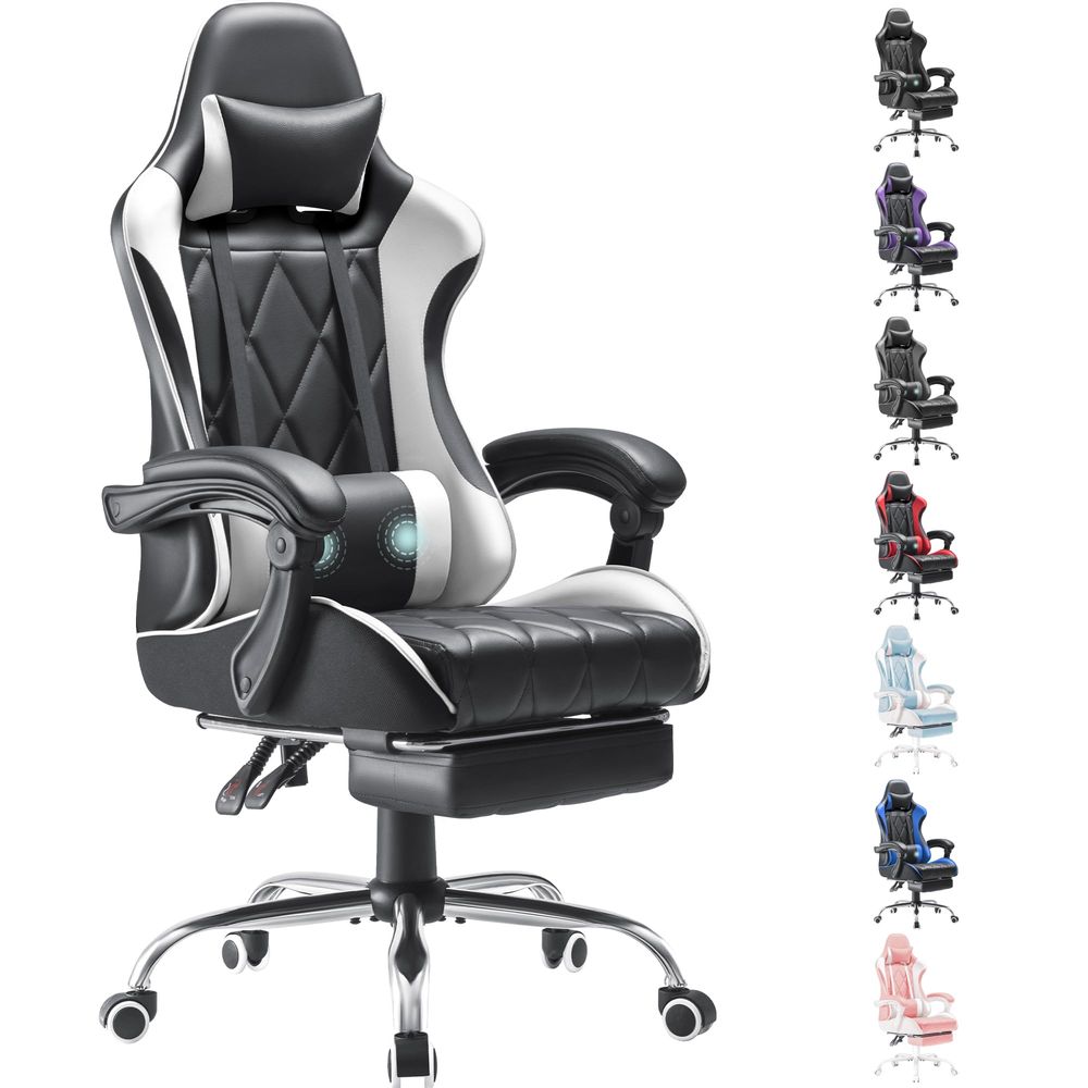 Video Gaming & Esports Usd Acc - ゲーミングチェア、フットレストとマッサージランバーサポート付きコンピューターチェア、回転シート付き人間工学に基づいたハイバックビデオゲームチェア
