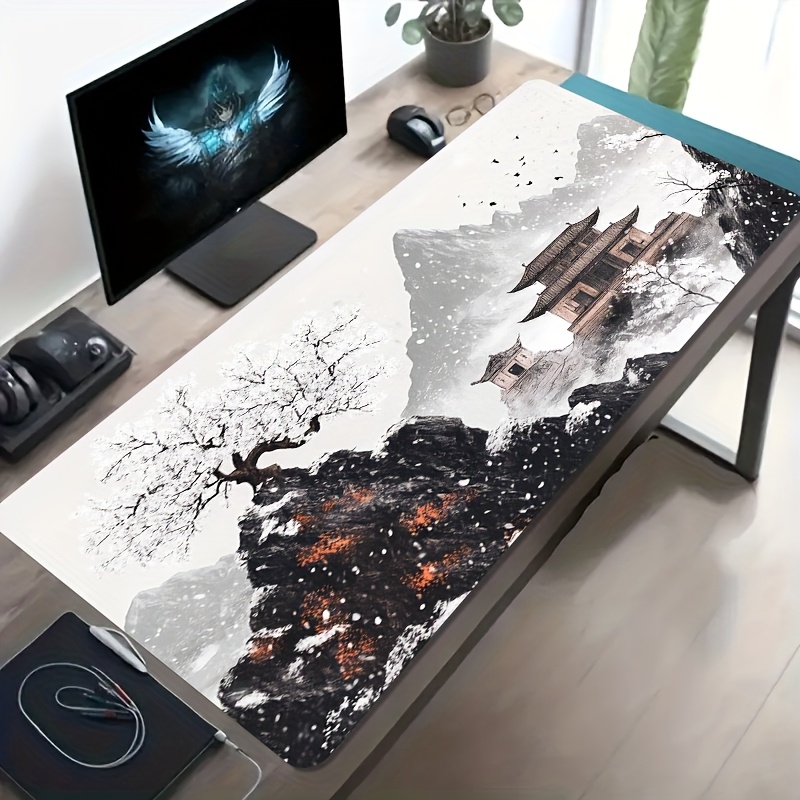 Esports Gaming Pc Build - 大型中国風雪山古建築ゲーミングマウスパッド滑り止め拡張eスポーツデスクマットラップトップPCゲームオフィス用